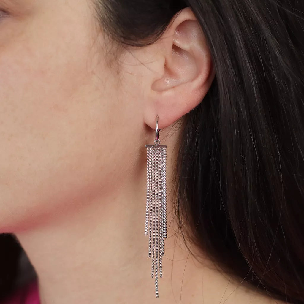 Boucles d'oreilles argentées pendantes intemporelles IHANA - acier inoxydable (paire de 2)